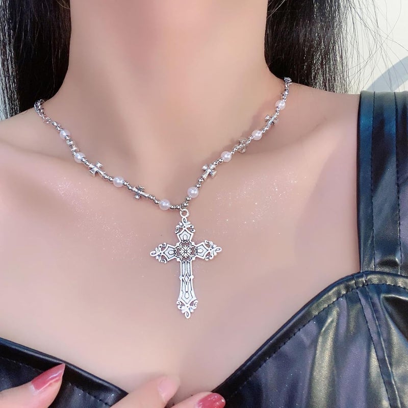 Hremhoo Gothic Cross Necklace for Women Exaggerate Large Cross Pendant Necklace Gothic Layered Choker Necklaces Punk Goth Emo Grunge Y2k Necklaces for Women - Image 5